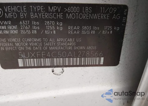 2010 BMW X5 xDrive30I из США, поврежденный, VIN 5UXFE4C50AL278566